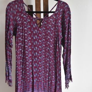 M Purple Long-Sleeve Open Back w/Fringe Dress